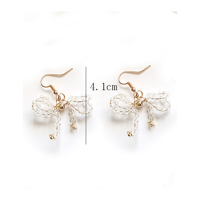 LRC Anting Gantung Fashion Metal Braided Crystal Bow Earrings F88006