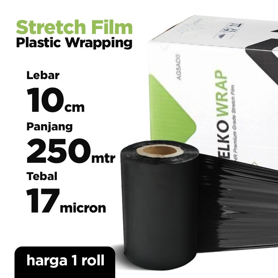 

PLASTIK WRAP HITAM - STRETCH FILM WRAPPING DELKOWRAP 10CM - DUS