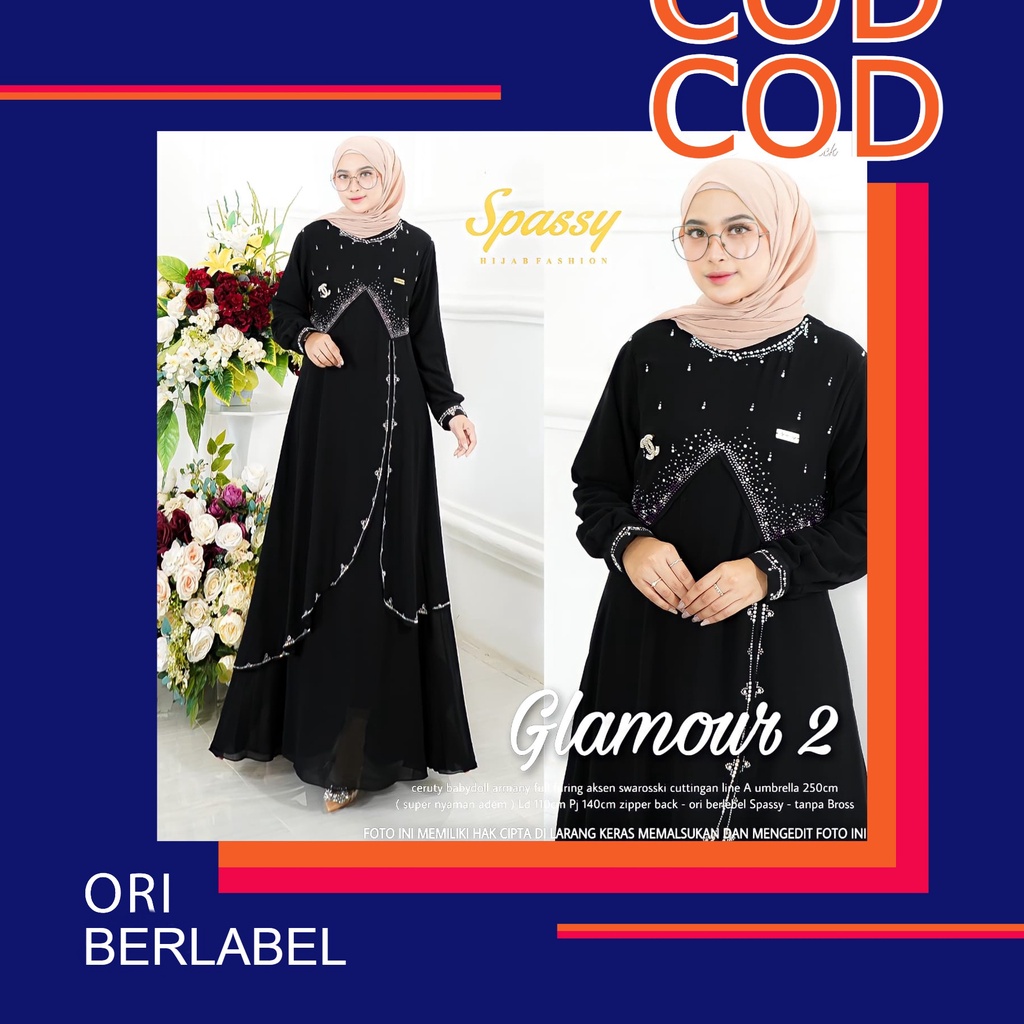 Glamour 2 Maxy Ori by Spassy Gamis Maxi Dress Bahan Brokat Cornelli Gliter LD 110 PB 140