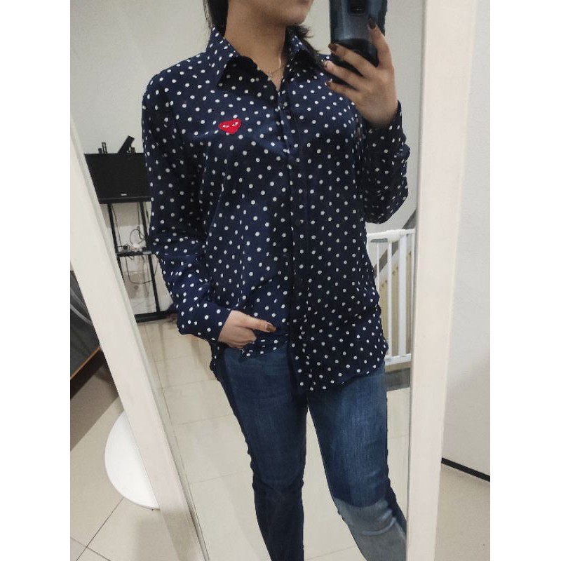 Kemeja CDG PLAY Shirts POLKADOT Polka Heart Hati Unisex (PO)