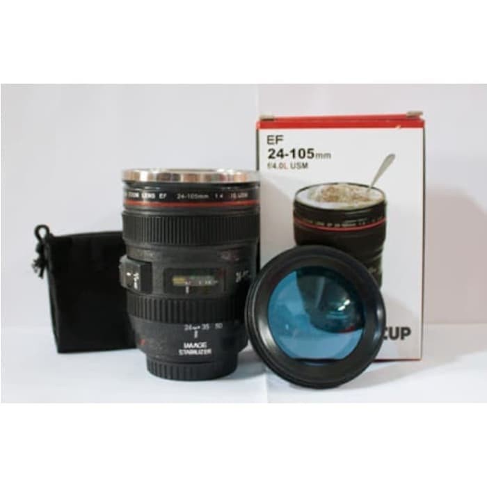 ZENIA B267 Mug Lensa Kamera + Pouch Canon EF 24-105 Tumbler Unik Gelas Cup B267 ZENia