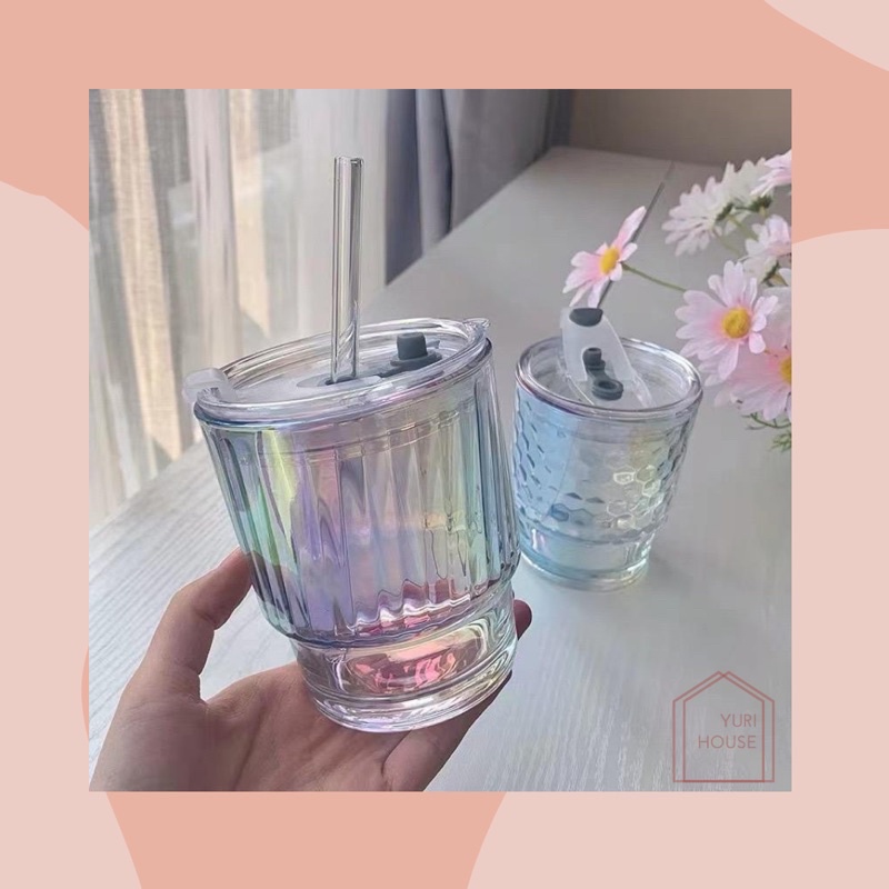 Sooya tumbler/ tumbler kaca aesthetic/ tumbler aurora korean/ gelas kaca korea dengan sedotan/ aesth