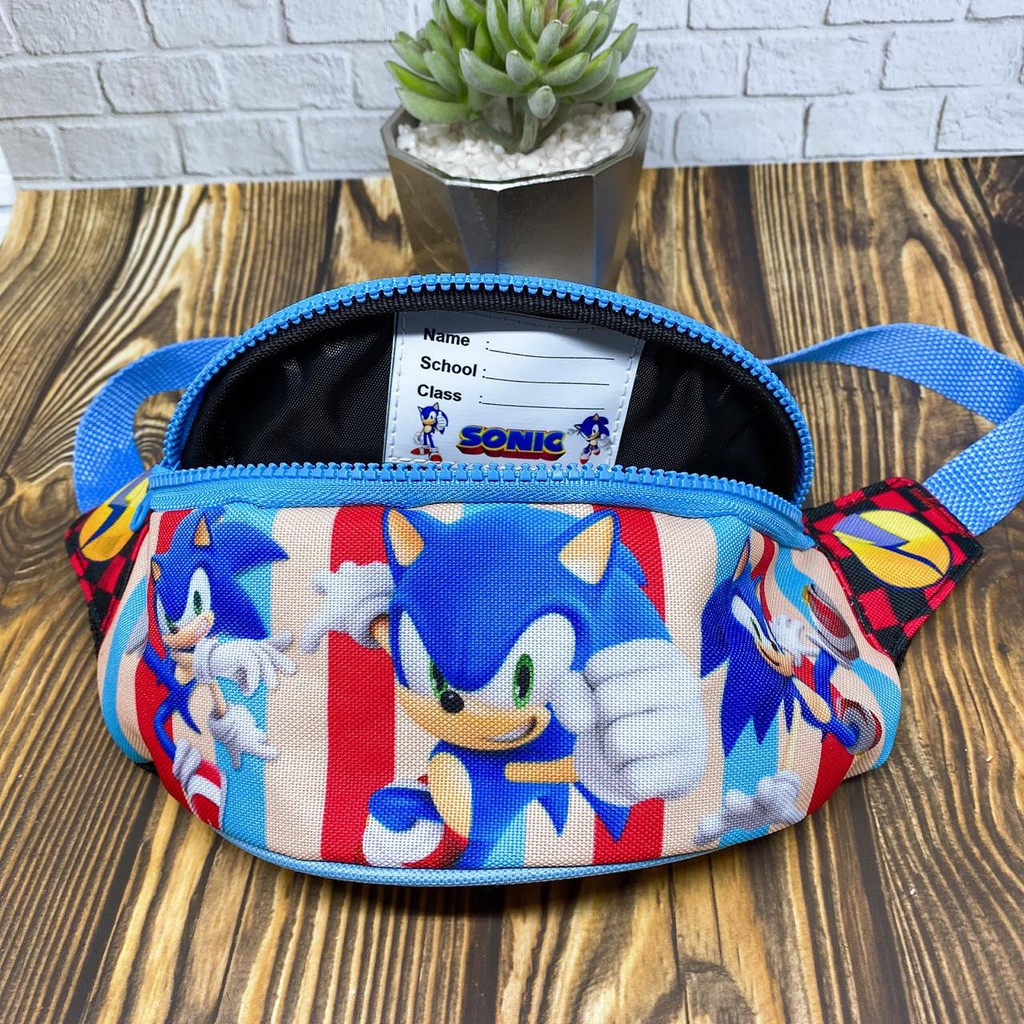 NOKU - Tas Selempang Anak / Waistbag Bumbag Karakter Motif SONIC