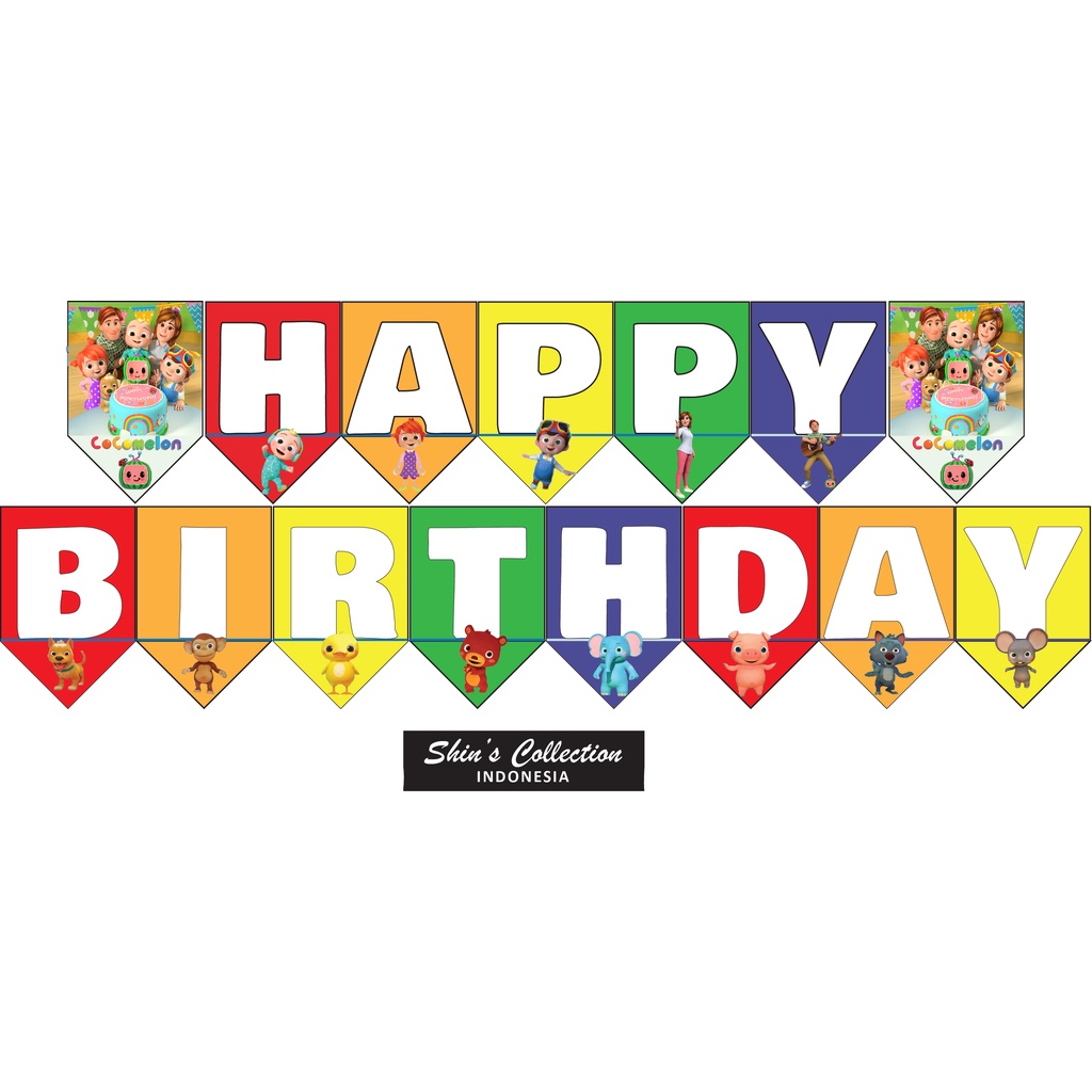 Banner bunting flag happy birthday ulang tahun Cocomelon Coco Melon set