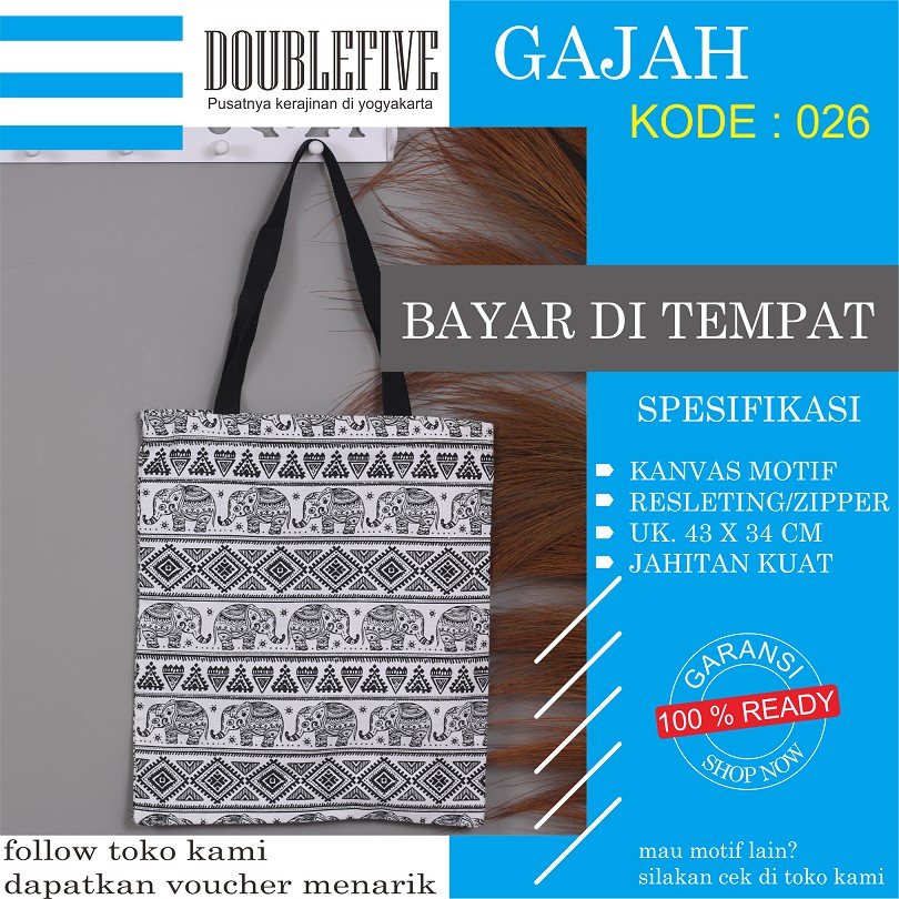 TOTE BAG WANITA TOTE BAG PRIA CANVAS MOTIF GOOD QUALITY WITH RESLETING KODE - 026