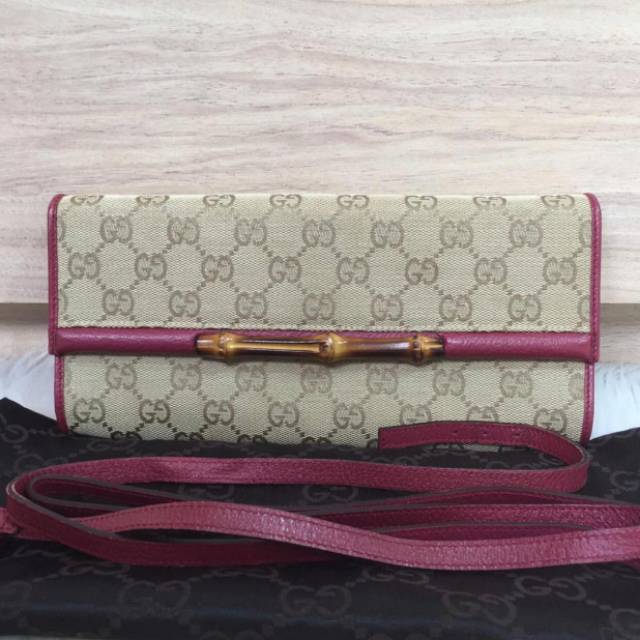PRELOVED GUCCI CLUTCH BAMBOO WITH STRAP AUTHENTIC VERY VERY GOOD CONDITION