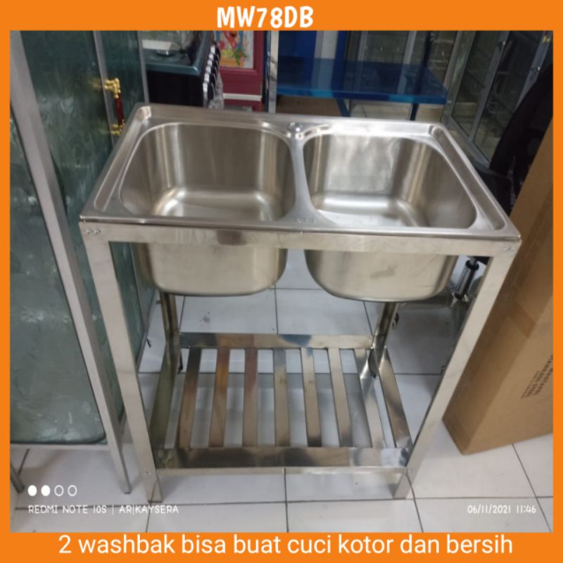 Meja Washbak Cuci Piring Stainless Portable Dapur Bersih MW79DB Bahan Lebih Tebal dan Kuat