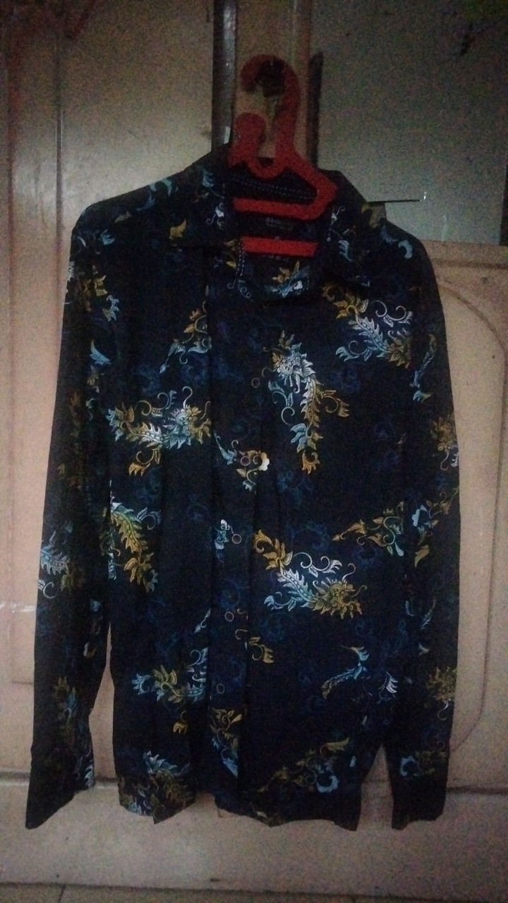 [gridline - Ls043 Navy & Black] Kemeja Batik Pria Katun Lengan Panjang Slimfit Premium Match Best