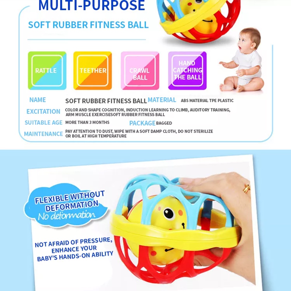 Bola Mainan Bayi Kerincing Silicone Rattle Teether Multi Fungsi