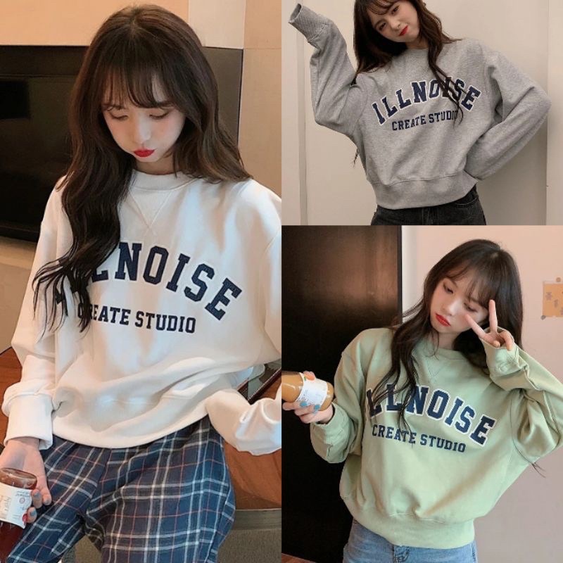 Sweater Crop Wanita Lilnoise / Pakaian Wanita / Warna Abu-Putih-Mint