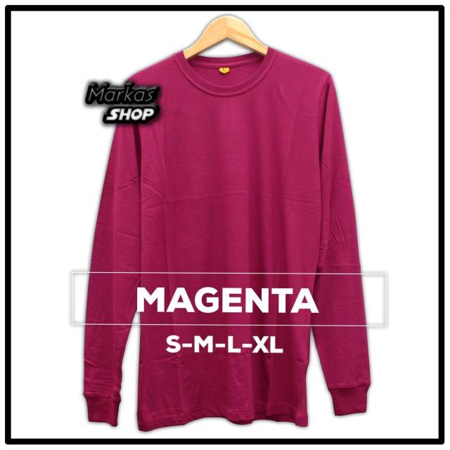 Kaos Polos Pria Wanita Lengan Panjang Magenta Pakaian Dewasa