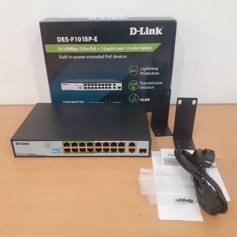 Switch PoE D-LINK DES F1018P-E 2Uplink + 16PoE 150W - DLINK DESF1018PE