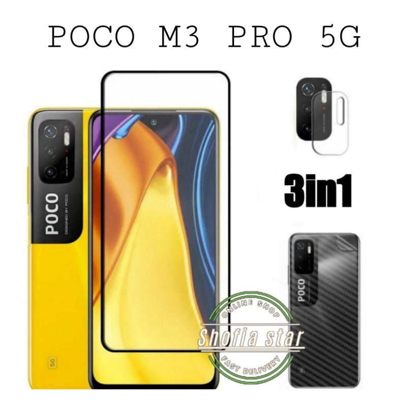 Paket 3in1 Tempered Glass Poco X3 GT/X3 NFC /M3 /M3 Pro 5G Anti Gores Kaca Full Layar