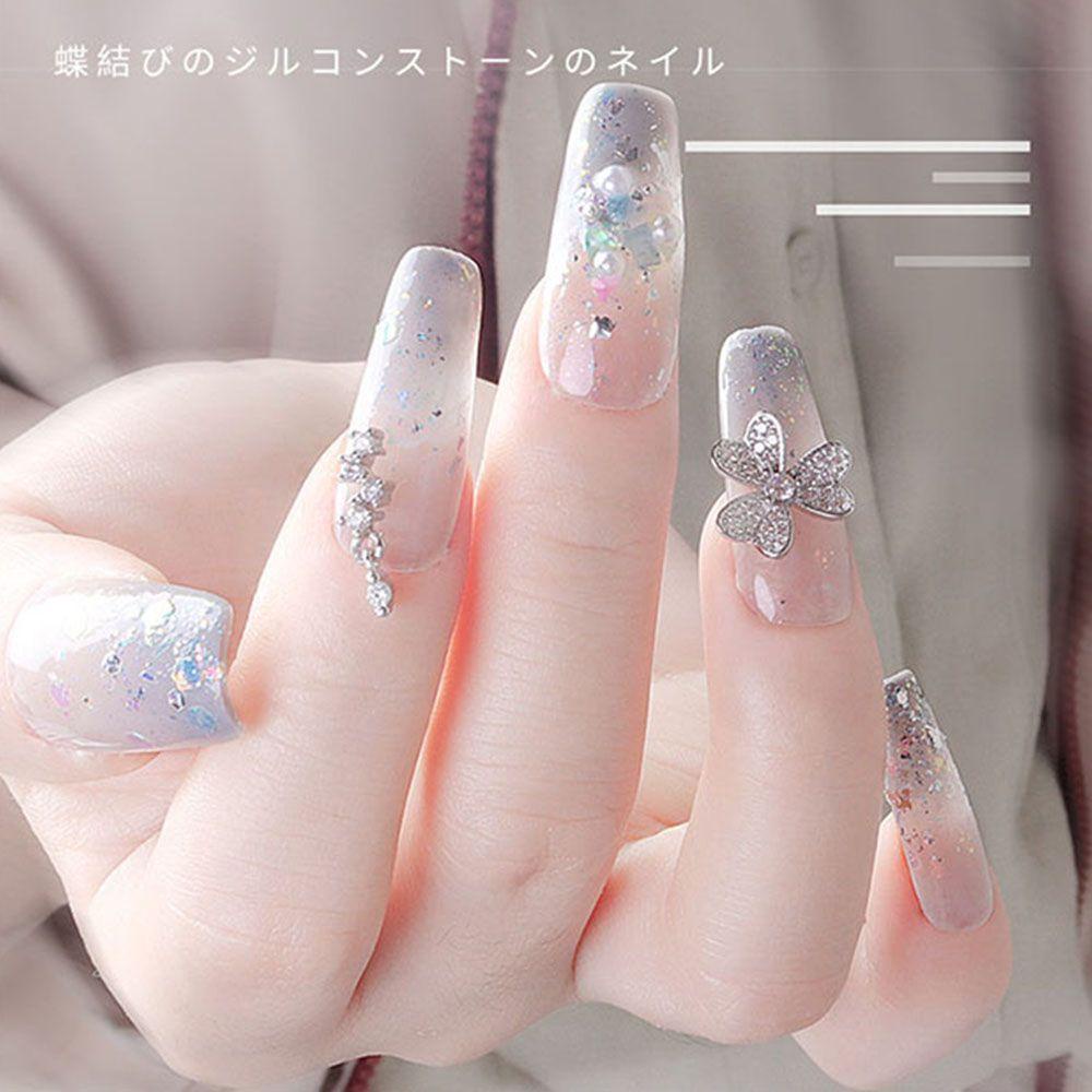 AUGUSTINA Agustin 3D Kuku Kupu-Kupu Berlian Imitasi Clover Butterfly Manicure Bow Mewah Zircon