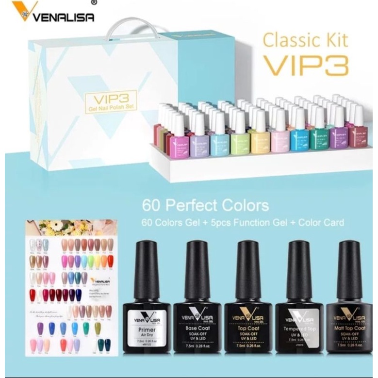 VENALISA VIP3 (1 set) 60 Warna Kutek Gel Polish / Gel Nail Polish 7.5ml Venalisa / kutek UV/ Grosir