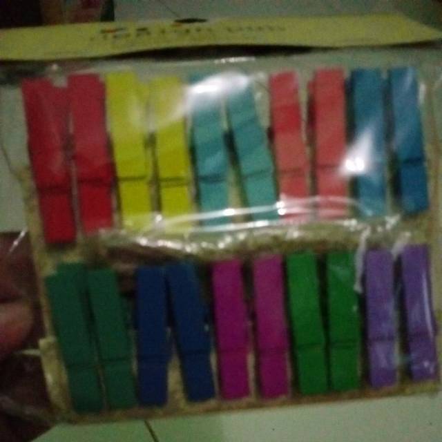 Wooden Clip Polos / warna Jepitan Photo Foto Kayu - isi 20 pcs + tali rami 60 gr