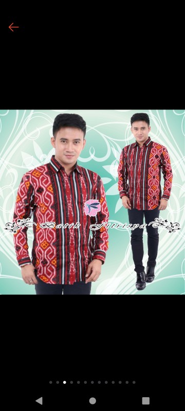 Kemeja Lengan Panjang Bahan Premium Motif Songket Tenun Garis Hijau Batik Pekalongan Jawa Pria Murah