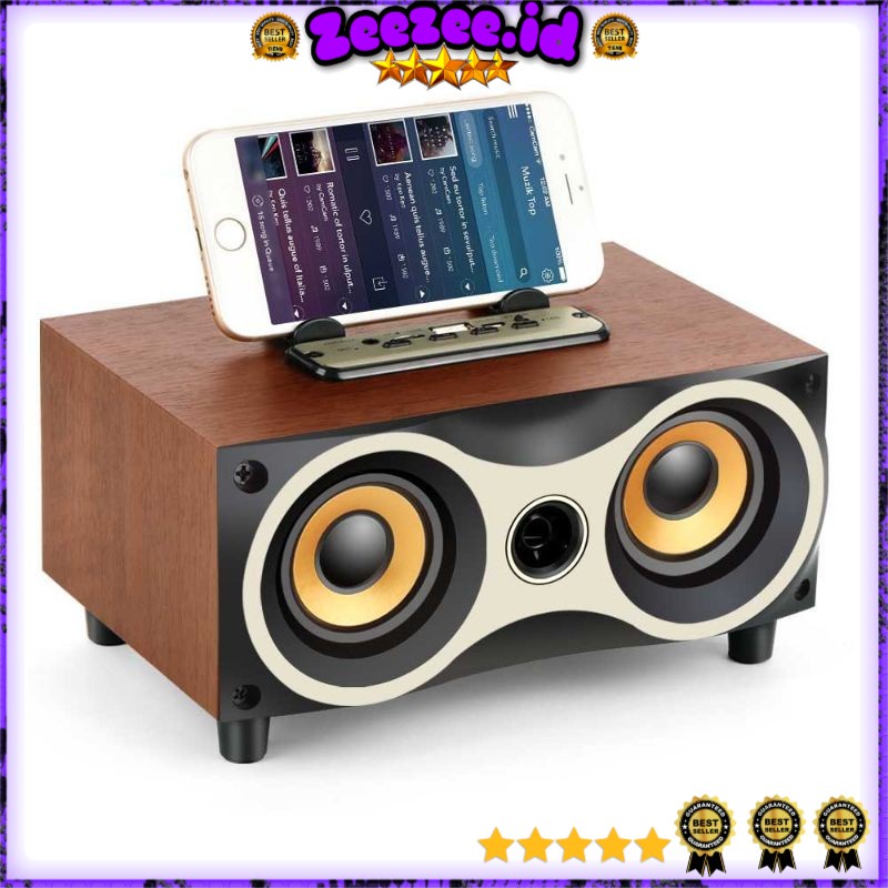 TOPROAD Portable Bluetooth Speaker Subwoofer FM Radio Wood Design 2000mAh - XM6 - Brown