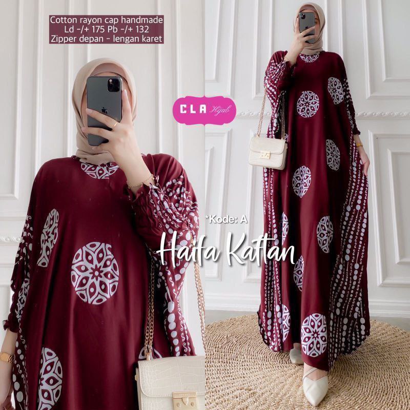 Daster Kaftan Jumbo LD 160 cm daster arab kelelawar lengan panjang katun Premium Resleting Dada