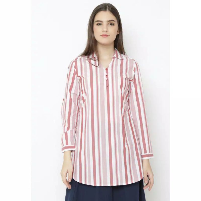 Kemaja Wanita Novel Mice/ Kemeja Salur Pink/ Kemeja Cewek Salur/ Art7220064