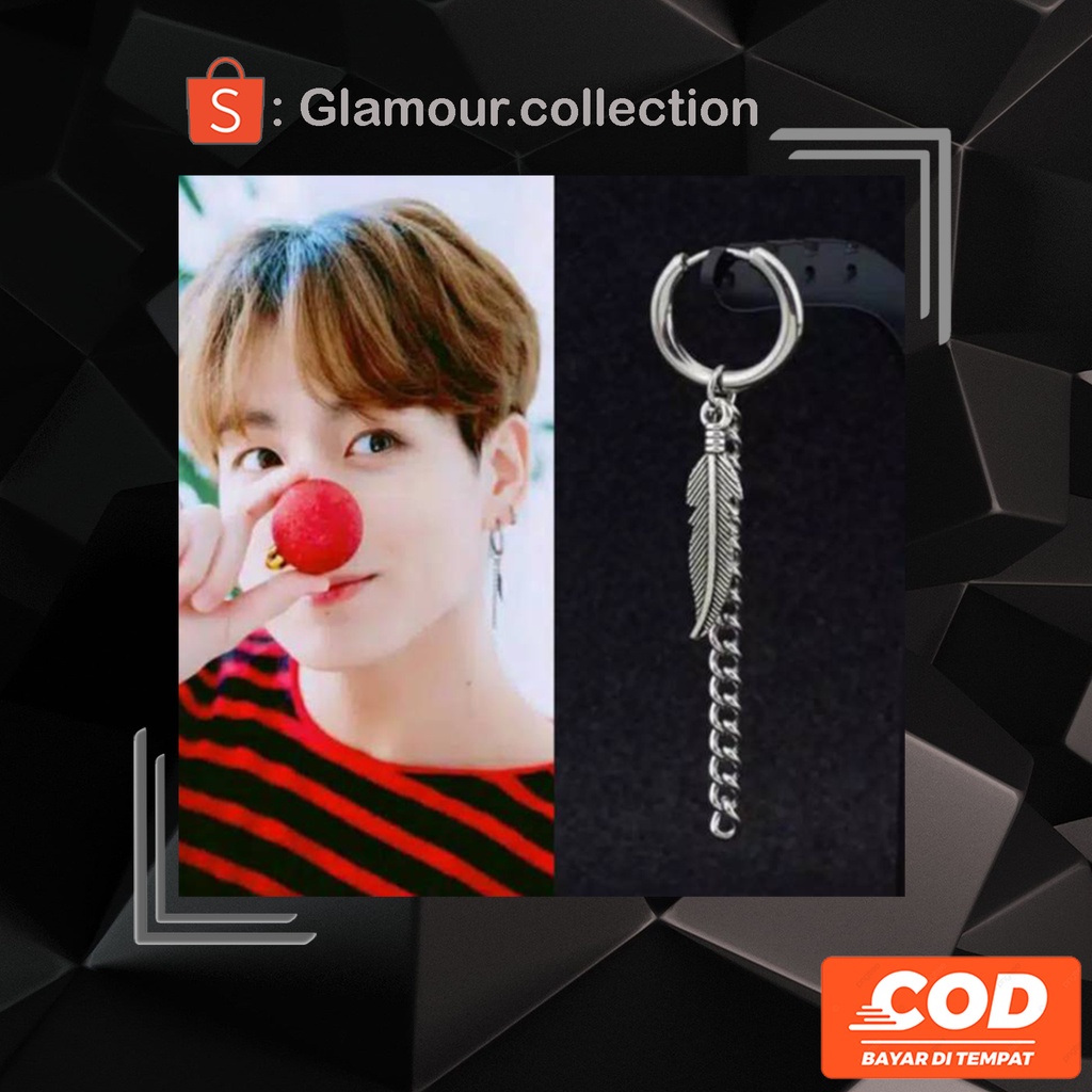 [COD]Anting Tindik/Jepit Telinga Model BTS Bandul Rantai Bulu JUNGKOOK GLMR 2 Fashion Pria/Wanita