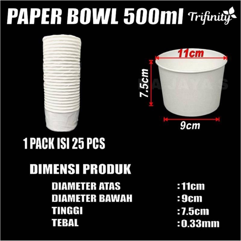 Paper Bowl 360ml 500ml 650ml 800ml Per Pack Hanya Body Mangkok Kertas Tahan Panas SBY