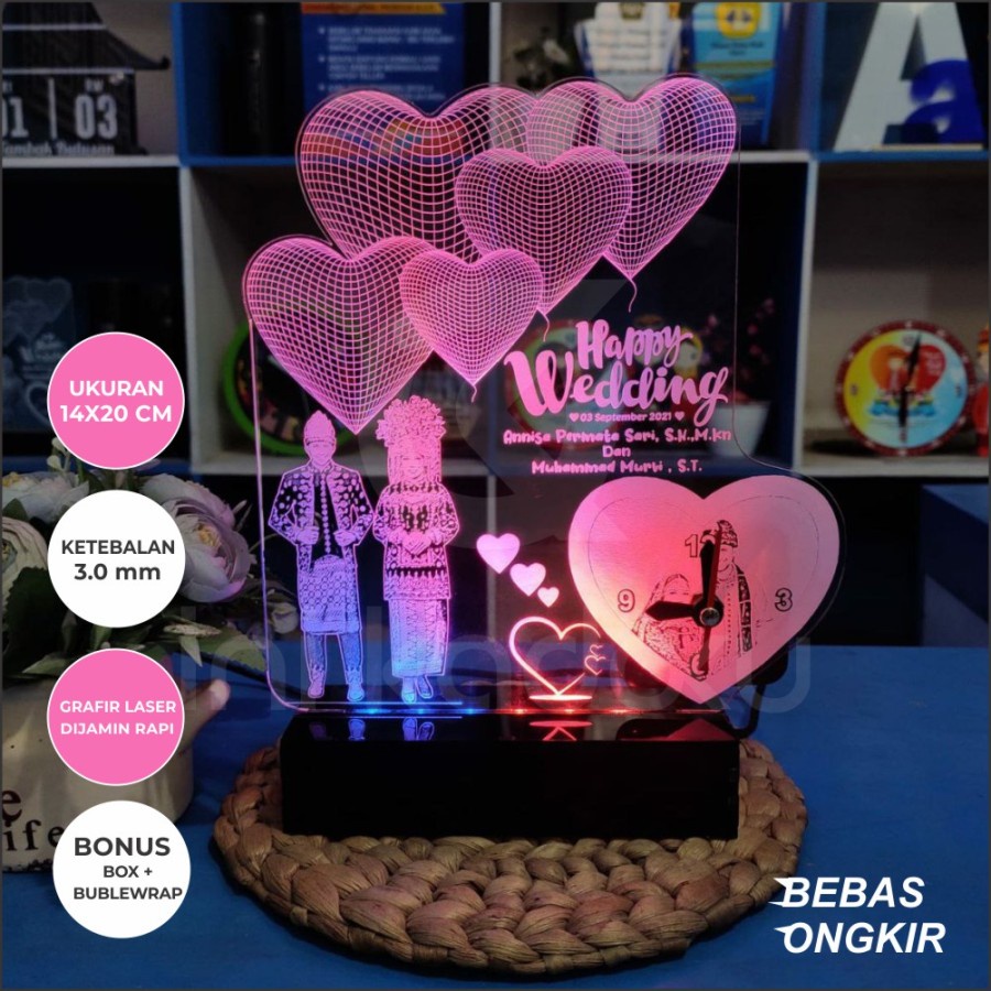 LAMPU LED AKRILIK KADO WEDDING - Pake Jam