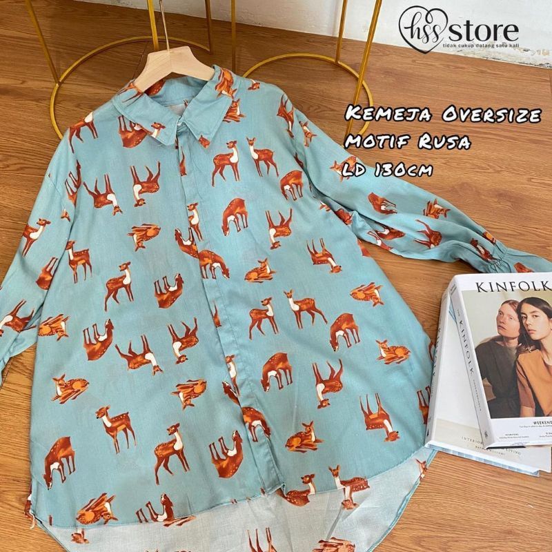 KEMEJA WANITA OVERSIZE SHIRT RAYON MOTIF & POLOS RETRO VINTAGE BLOUSE JUMBO TERBARU-KALAE OVERSIZE RAYON
