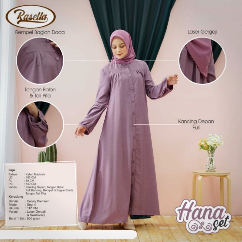 Gamis Syari Hana Set Dress Muslim Wanita Terbaru Bahan Katun Madinah Premium Fashion Muslim