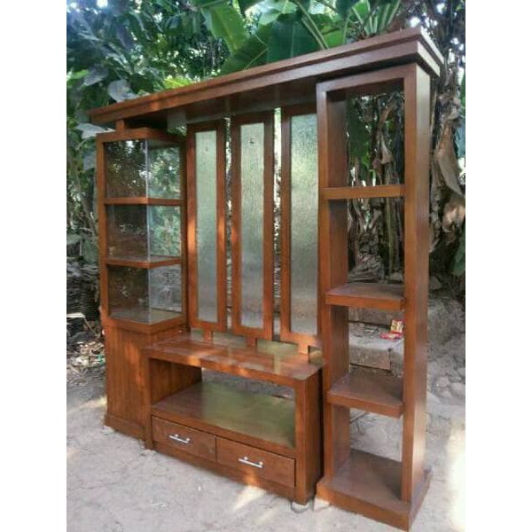 Lemari pajangan partisi penyekat ruangan minimalis jati jepara