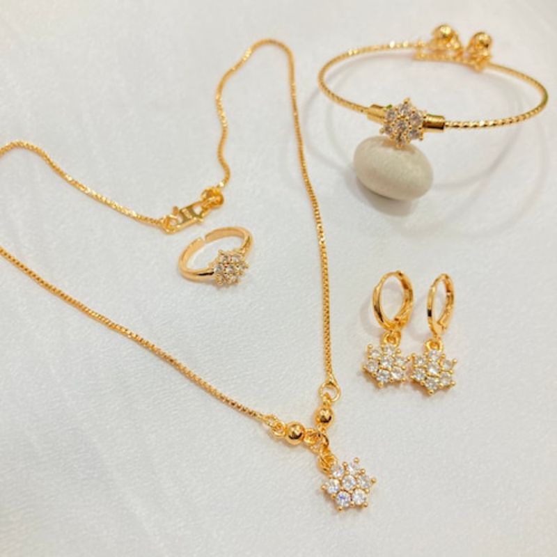 Perhiasan Anak Perempuan Lapis Emas 18K 24K Asesoris Set Wanita Kalung Anting Gelang Cincin Premium 