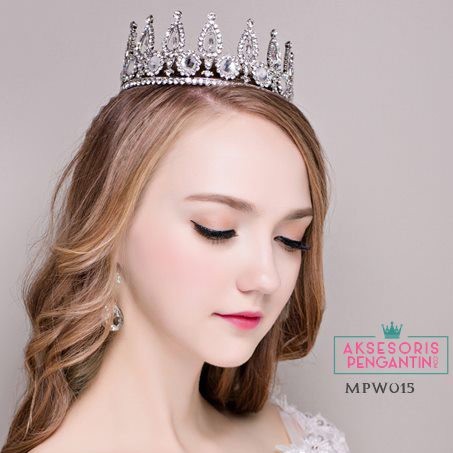 [STOK TERBATAS] HIASAN RAMBUT CROWN WEDDING MAHKOTA PENGANTIN SILVER MPW015