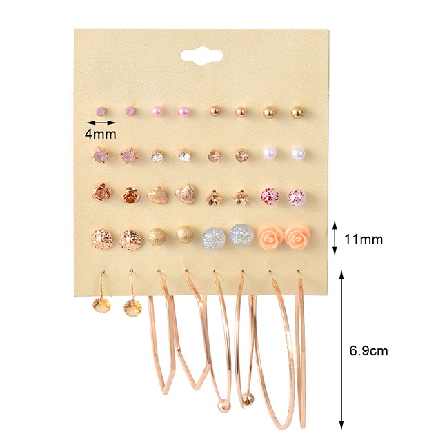 LRC Anting Set Fashion Suit Geometric Alloy Love Flower Earring V15564