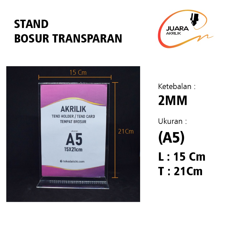 

Tent Holder / Dsiplay Brosur / Tempat Brosur / Tent Card Akrilik A5