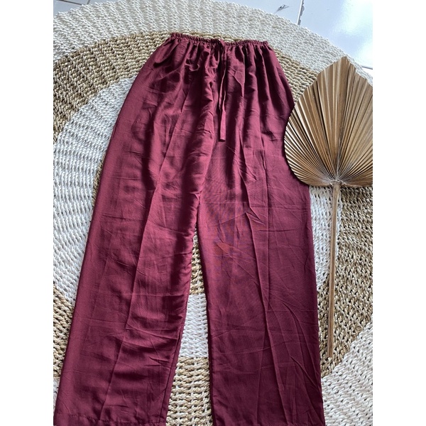 CELANA KULOT PANJANG WANITA TALI POLOS & MOTIF A031-Marun polos