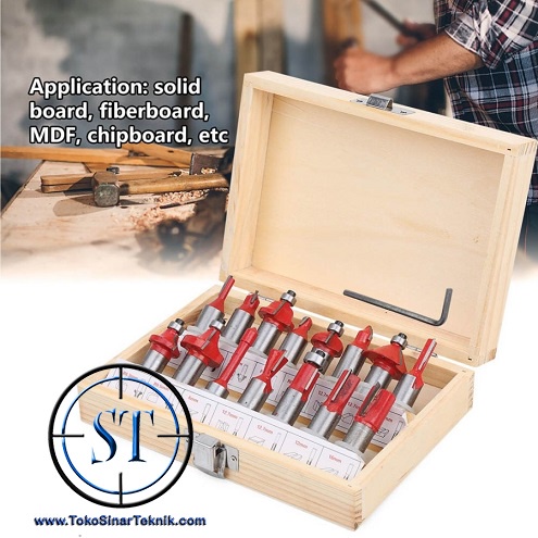 Router Bit Set 15 Pcs - Mata Profil Shank 8mm - Mata Trimmer Kayu Tools Komplit Wood Cutters Carbide + Box