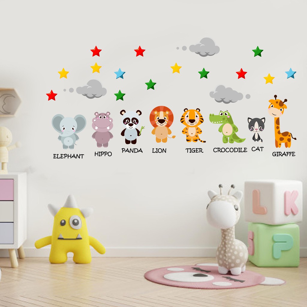 WALL DECOR STIKER DINDING WALL STICKER ALPHABET ANIMAL ABCD dekorasi imut lucu anak dinding rumah ru