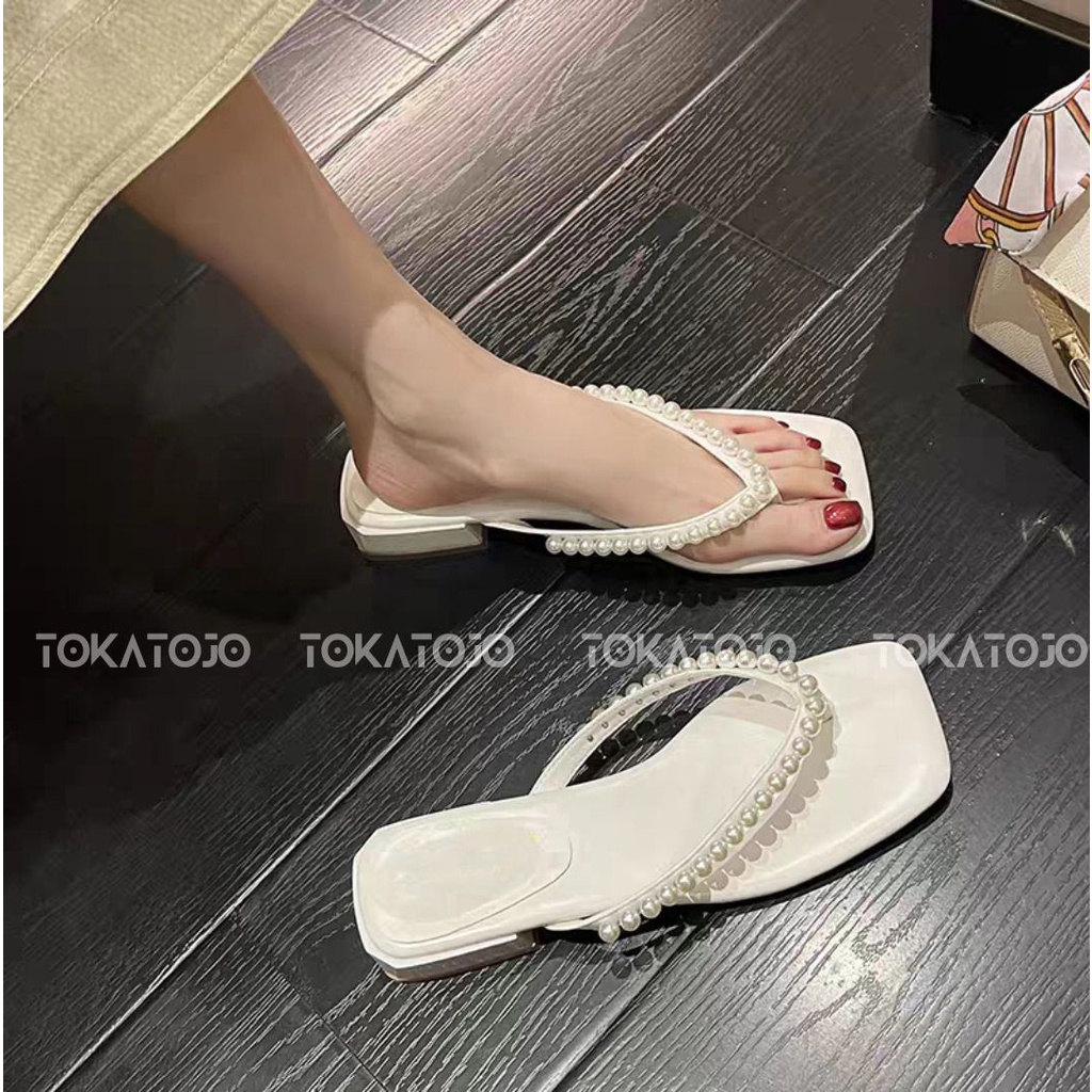 SANDAL HEELS 3 CM TERBARU SANDAL HAK TAHU WANITA MUTIARA SANDAL HEELS JEPIT MUTIARA  DI JAMIN REALPICT HARGA MURMER