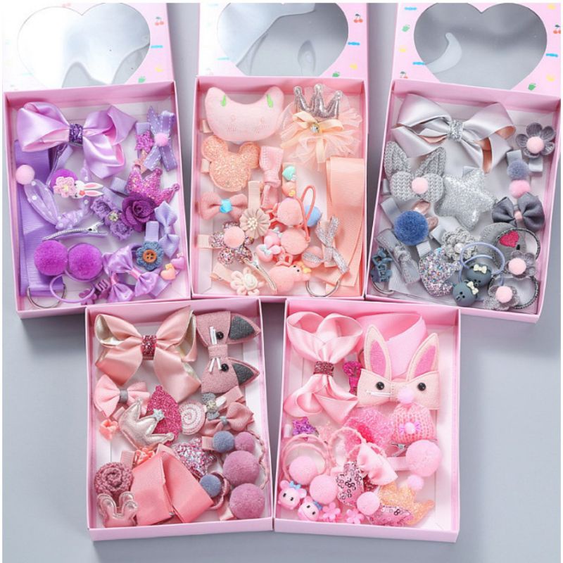 Ikat Rambut Anak-Anak 18 in 1 Jepitan Rambut Anak / Aksesoris Rambut (Free Box)