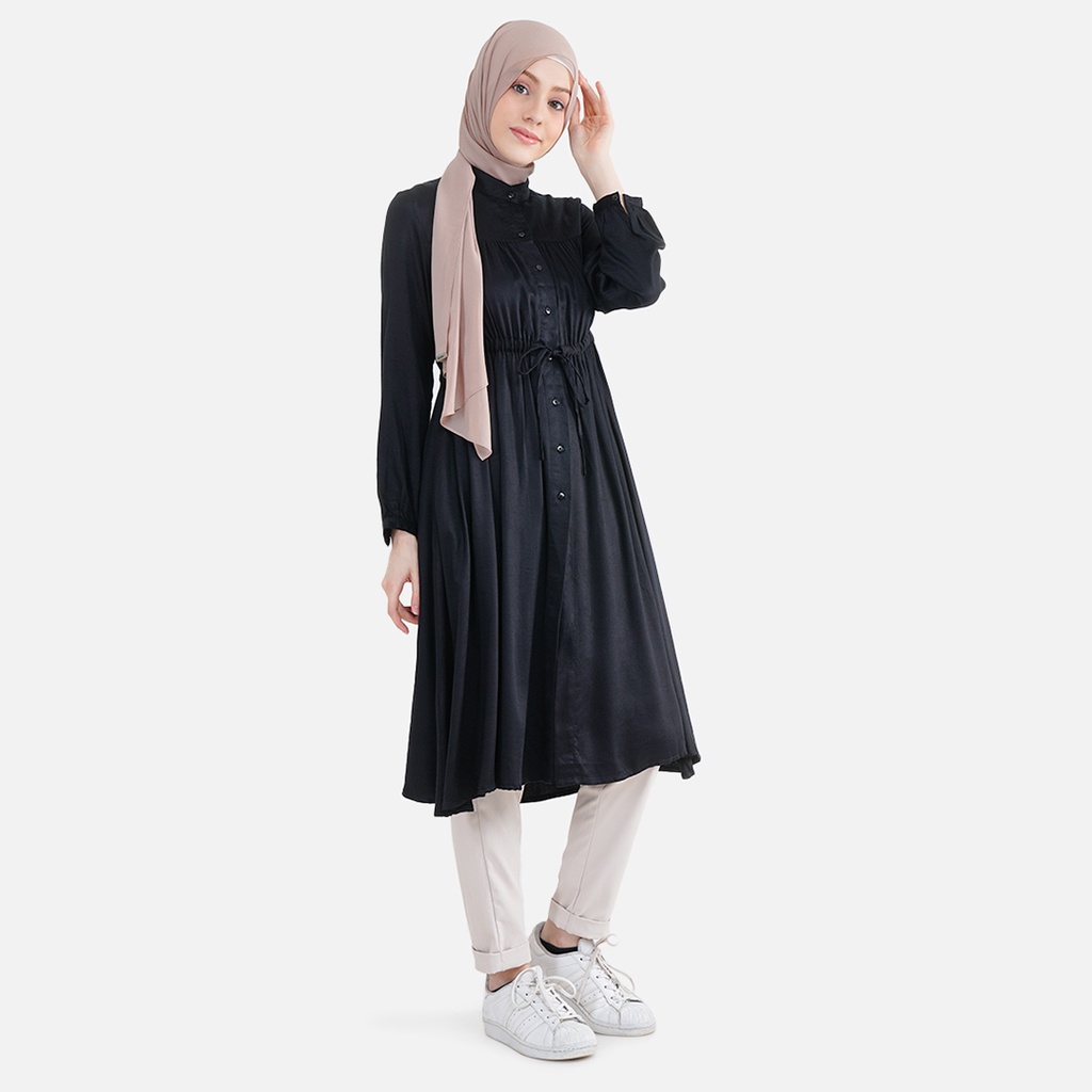 Aeesha Kemeja Tunik Wanita Muslim Lengan Panjang LIN000020A Hitam