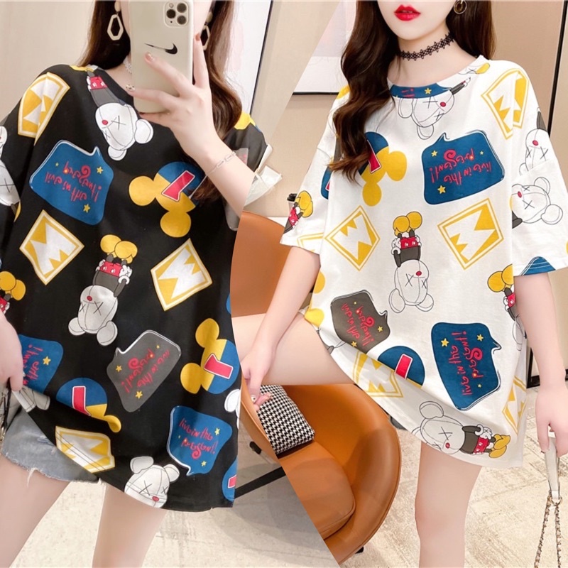 Kaos Oversize Import Mickey Kaws | KI123 | Atasan Bigsize Tshirt Fashion Wanita