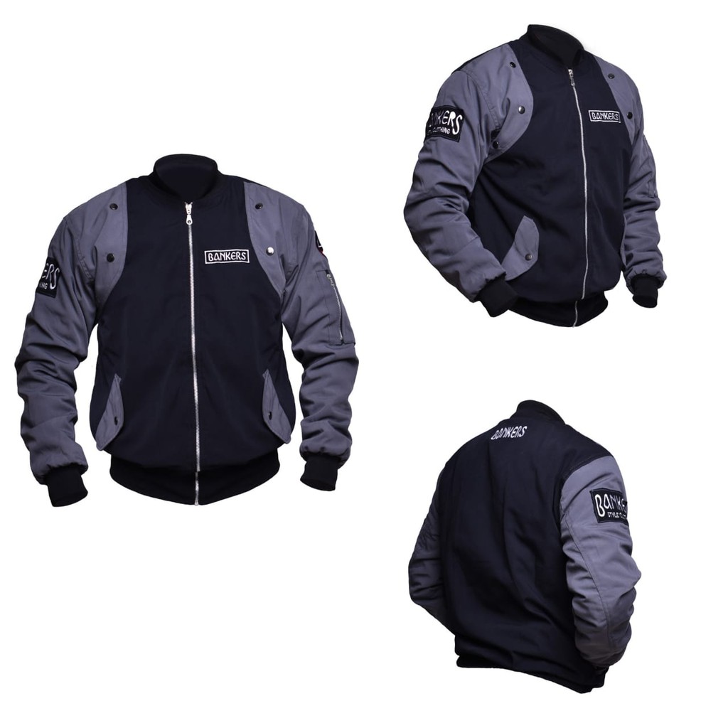 Jaket Bomber Pria / Jaket Cowok / Jaket Canvas / Jaket Bomber Kombinasi Terbaru Bankers BKRS 001 COD