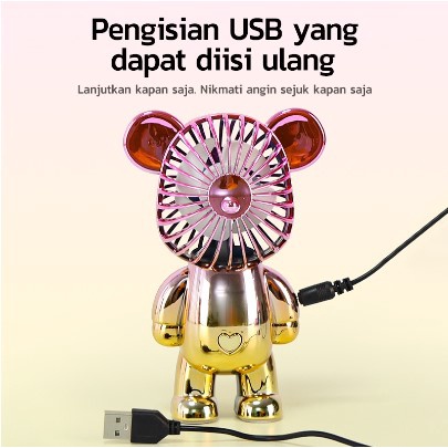 Kipas Angin Mini Portable / Mini Fan Karakter Beruang USB Cas / Kipas Angin Mini Beruang Alas Anti Slip