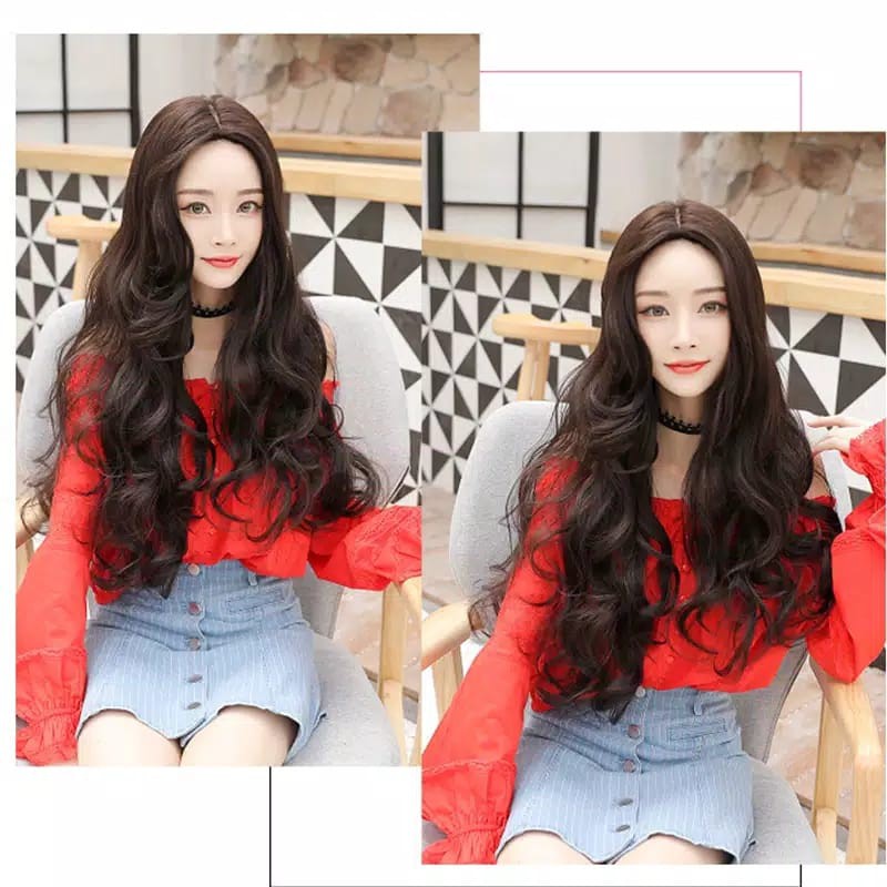 Grosir (SSC) Wig 103 - Wig Rambut Palsu Wanita Panjang Keriting Curly Hitam Rambut Palsu Wanita