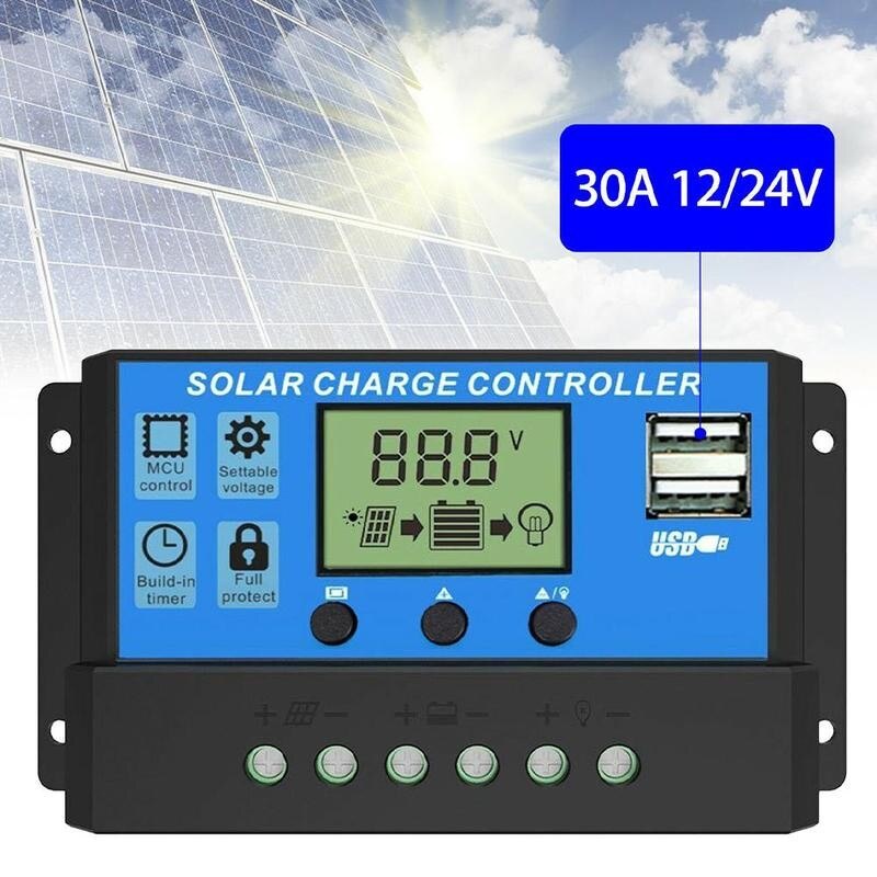 Solar Charge Controller LCD LED Display Solar PWM 12V/24V 30A  USB Panel Surya Charge