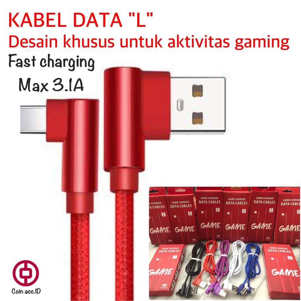 KABEL DATA FAST CHARGING MICRO USB &amp; C [GAMING STYLE] ELBOW GAME kabel usb kabel data murah original