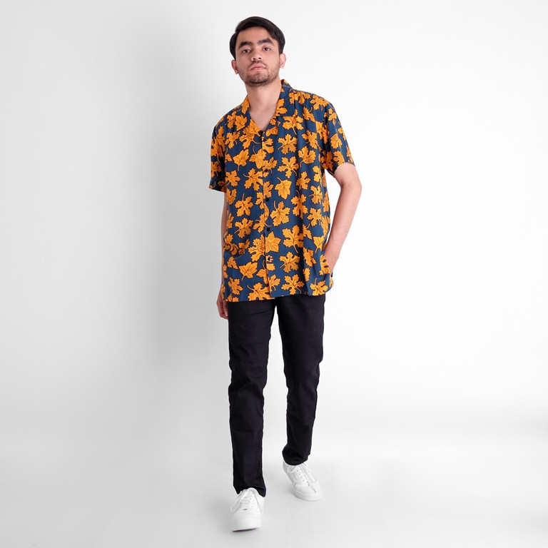 Kemeja Pria Motif Daun Bunga Lengan Pendek Kasual Original Distro
