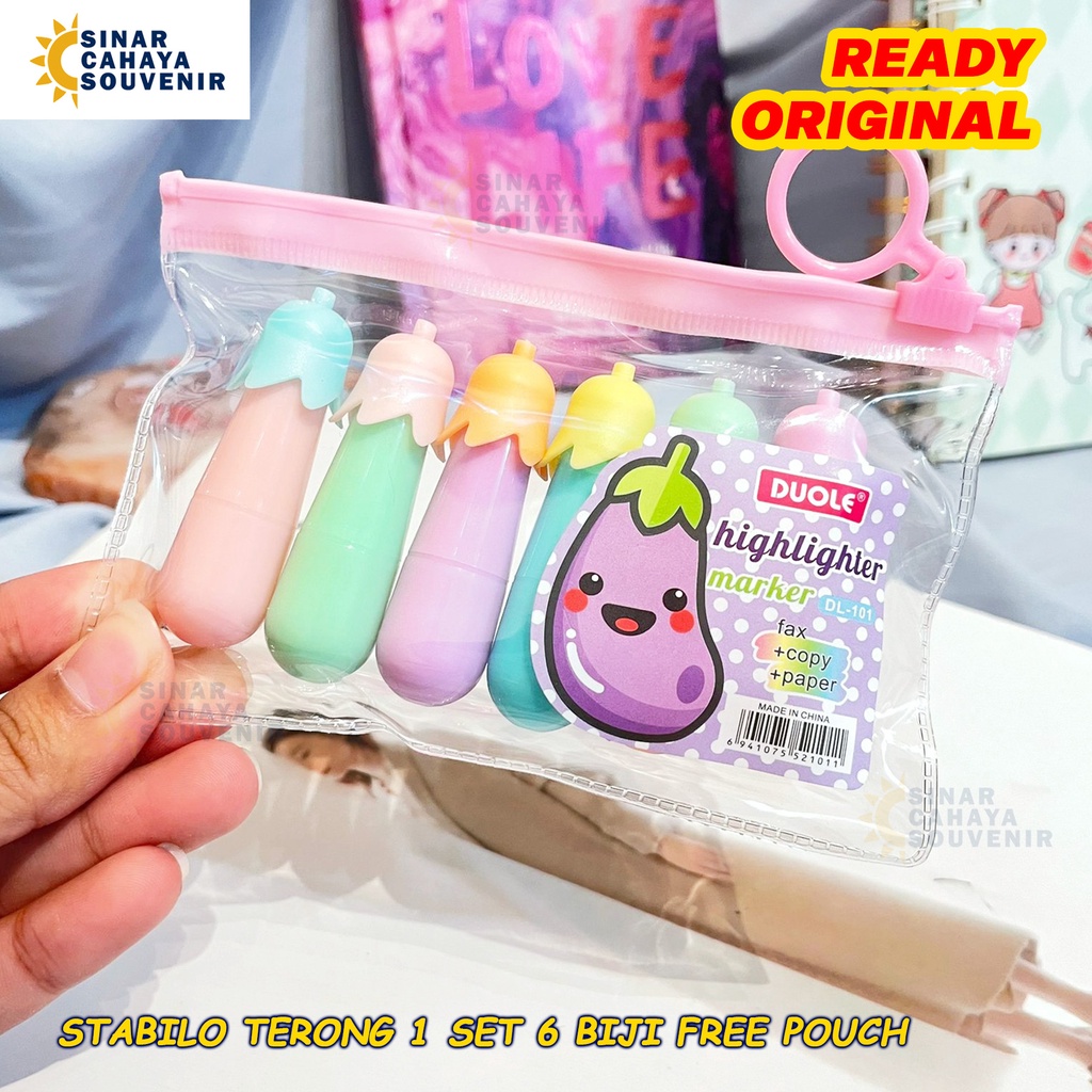 

Stabilo Bentuk Terong 1 Set Isi 6 Pcs Free Pouch | Highlighter Lucu | ATK Stationery Sekolah Kantor Unik Murah Meriah