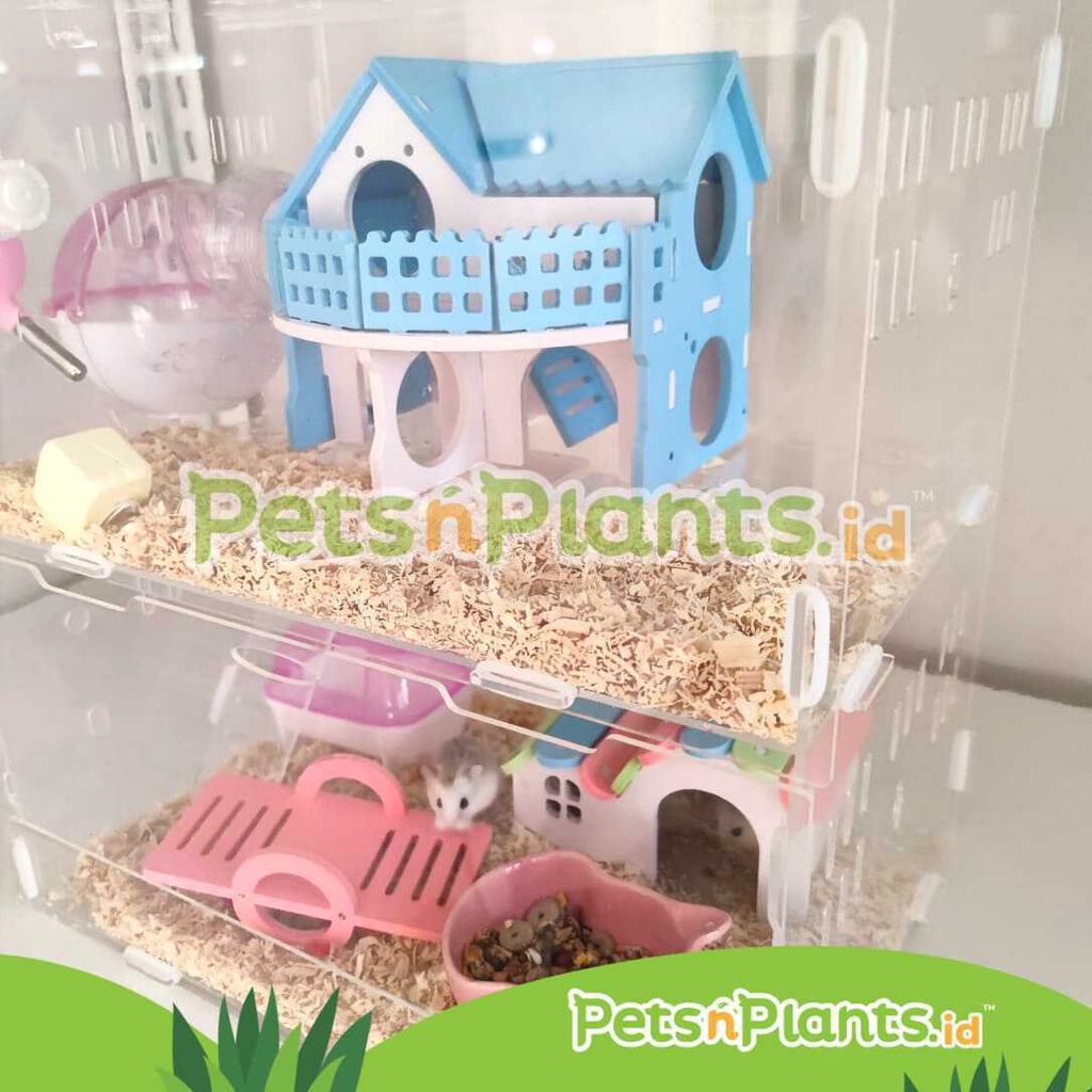 Kandang Hamster Cage Akrilik Acrylic Crystal Clear Import 2 Susun 35x25x37 CM