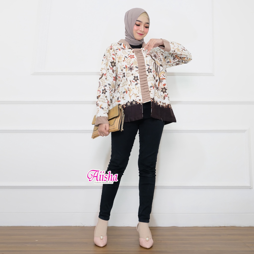 Atasan Wanita  Batik /Kemeja Wanita Bahan Katun / Batik Kencana Dan Kinanti Original Aiisha-Kinanti Moca